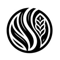 Bold Monochrome Wheat and Flowing Lines in Circle, a Modern, Abstract Symbolizing Harvest, Natures Bounty, and Growth. vector
