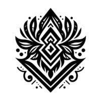 Elegant black and white symmetrical geometric featuring floral elements, evoking a sense of balance, harmony, and abstract beauty, perfect for decorative use. vector