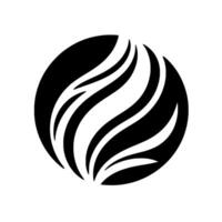 A bold, minimalist featuring a black circular shape, with flowing, wavelike white segments arranged in a symmetrical pattern within. vector