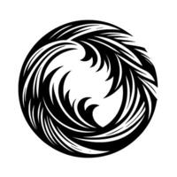 Circular Black and White Swirl Featuring Stylized Waves or Feathers, Evoking Movement and Abstract Artistry. vector