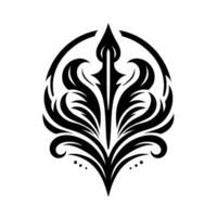 Elegant Black and White Symmetric Floral Motif, Featuring Arcs, Leaves, and Geometric in a Style. vector