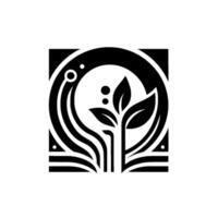 Monochromatic Illustration of a Sprout Growing Within Geometric Square and Circle, Symbolic of Growth, Harmony, and Nature. vector