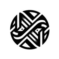 Geometric Bird Emblem Symmetric Black and White Featuring Intertwined Lines and Abstract Bird Silhouette Within a Circular Frame. vector