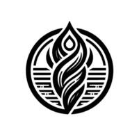 A minimalist, monochromatic emblem featuring a stylized flame or plant contained within a circular frame, evoking a sense of balance and natural elegance. vector