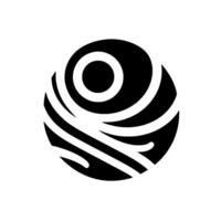 Abstract Black and White Orb with Spiraling Lines and Central Ocular Motif on White Background, Minimalist Design. vector