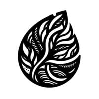 Abstract black and white paper cutout of an intricate treelike structure enclosed within a teardrop shape, set against a stark white backdrop. vector
