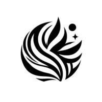 A stylized, symmetrical emblem, depicting a floral or featherlike with alternating black and white elements, complemented by a star and a dot, set against a stark white background. vector