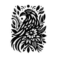 Intricate Black and White FloralEagle Design A striking artistic representation of an eagles head intertwined with floral elements, showcasing a bold and aesthetic on a clean white backdrop vector