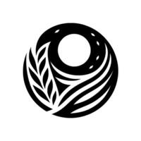 Abstract Black and White Circular Design Leaves, Stripes, and Geometric Shapes Forming a Harmonious and Symbolic Composition, Resembling Nature. vector