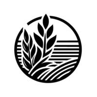 Elegant Black and White Circular Depicting Wheat Stalks, Horizontal Lines, and Curved Lines, Representing Harvest and Agriculture. vector