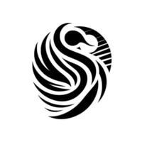 Abstract Black and White Illustration A stylized swan within an oval, formed by flowing, curved lines suggesting feathers or waves, with a simple, minimalist aesthetic. vector