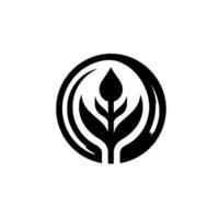 Minimalist Black and White Logo A stylized plant, enclosed in a circle, evokes growth, nature, and organic forms, set against a clean white background. vector
