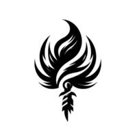 Abstract Black White Torch and Sword Crest, Stylized with Featherlike Flames, Evoking Power and Courage. vector