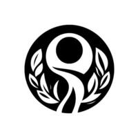 Abstract Black and White Logo Organic SShape within a Circle, Leafy Elements, Modern Design. vector