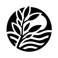 Minimalist Black and White of a Branch with Leaves Emerging from Wavy Lines Within a Circle, Suggesting Natures Harmony. vector