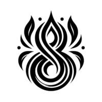 Symmetrical Black and White Abstract FloralInspired with Leaf Elements, Dots, and Flowing Lines on White. vector