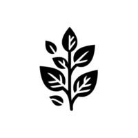 Minimalist Black and White Illustration of a Sprig with Leaves, Showing Vein Details, on a White Background. vector