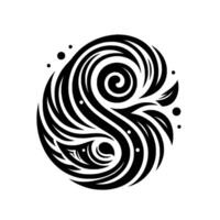 Abstract Black and White Swirling with Organic Forms, Ornate Curves, and Decorative Dots on a White Background. vector