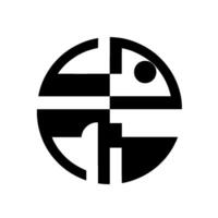 Geometric Harmony A symmetrical abstract composition, featuring a divided circle with contrasting black and white segments, incorporating a small circle. vector