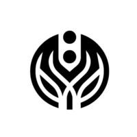 Minimalist Black and White Logo A stylized emblem featuring a central branchlike structure with two circles enclosed by a circular border, evoking growth. vector
