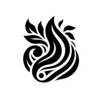 Black and White Abstract Ornamental Featuring Swirls, Leaves, and Fluid Lines on a White Background vector