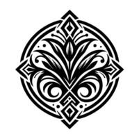 Intricate Black and White Floral Geometric Mandala Featuring Symmetrical Curves, Diamond Accents, and Elegant Swirls in a Circular Composition vector