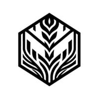 Geometric Abstract A Hexagonal Composition of Interwoven, LeafLike Forms in Monochrome, Suggesting Growth Structure. vector