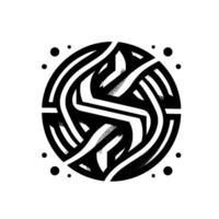 Intricate Black and White Geometric with a Central Knotlike Pattern and Surrounding Dots on a White Background. vector