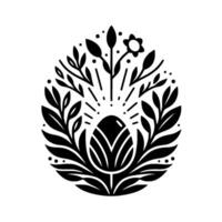 Elegant Black and White Easter Egg with Botanical Elements, Illustrating Renewal and Springtime Celebration. vector