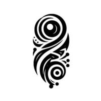 A symmetrical black and white Polynesian tribal resembling a stylized eye, featuring swirls and curves on a white backdrop. vector