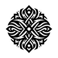 Symmetrical Black and White Circular Mandala Intricate, Woven with Interlocking Elements on a Clean White Background, Evoking Harmony. vector