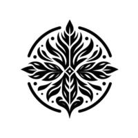 Symmetrical Black and White Floral Mandala with Circular Frame and Ornate Leaf Patterns, Expressing Balance Harmony vector