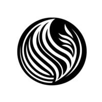 A minimalist black and white abstract featuring a circle composed of flowing, layered, curved lines evoking a sense of motion and harmony within a minimalist composition. vector