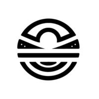 A symmetrical black and white abstract design. The composition presents a circular form with a balanced arrangement of geometric shapes and lines. vector
