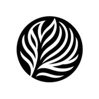 Abstract Botanical Illustration A monochromatic, stylized leaf pattern encased within a black circular frame against a pure white backdrop. vector
