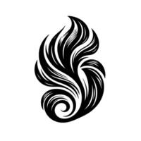 Black and White Flowing Abstract Design, Resembling Fire or a Feather, with Swirling Lines on a White Background. vector