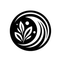 Abstract Monochromatic Emblem A Circular featuring stylized leaves, spheres, and curved lines creating a balanced, modern composition. vector