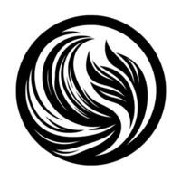 Black and White Circular Design Intertwined Featherlike Forms Enclosed in a Bold Outline, Suggesting Movement and Balance. vector