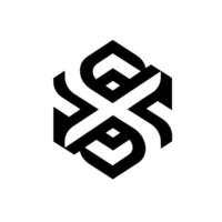 Interlocking Geometric Logo Black and White of Intertwined Shapes, Creating a Hexagonal Formation, With Subtle Shadow. vector