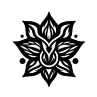 Elegant Black and White Floral Mandala with Intricate Petal Details, Symmetrical Pattern, and Ornate Central Motif on a White Canvas. vector