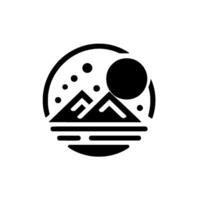 Minimalist Mountain and Sun Landscape Composition Inside a Circle, Featuring Geometric and White Background. vector