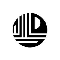 Abstract black and white circular with geometric elements, incorporating lines and a stylized D shape. vector