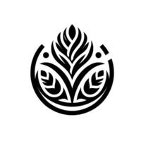 Bold Black and White Botanical Emblem Stylized floral within a circle, with a tribal art aesthetic, set against a pristine white background, evoking harmony. vector