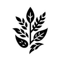 A striking black and white illustration of stylized foliage, featuring a cluster of leaves and branches against a clean white background. vector