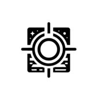 Bold black and white minimalist depicting a crosshair and target with outer space details, on a clean white background. vector