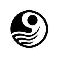 Abstract YinYang Circle with Waves and a Circle, Black and White Symmetry, Modern Artistic Aesthetic. vector