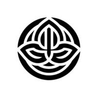 Symmetrical, abstract black and white featuring interwoven lines and shapes, resembling a stylized flower or emblem within a circular frame. vector