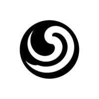 Black and white circular featuring a stylized swirling wave inside a solid black circle, minimalistic and abstract. vector