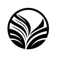 A minimalist, abstract black and white featuring an organic leaflike motif within a circular frame, symbolizing growth and harmony. vector