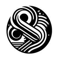 Intricate Black and White Ampersand within a Circle, with Geometric Lines and Circular Forms. A Modern, Artistic Design. vector